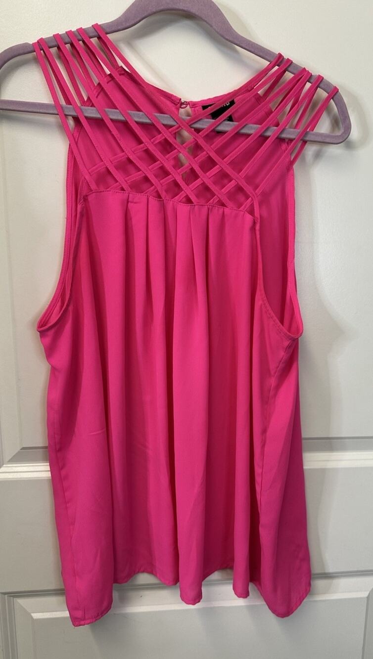 TORRID 0 Bright Pink Fuchsia Lattice Strappy Chiffon Swing Cami Tank Top US12/14